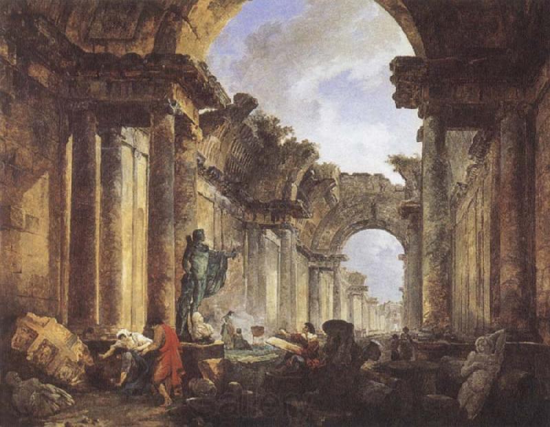 ROBERT, Hubert Imaginary View of the Grande Galerie in the Louvre in Ruins Norge oil painting art